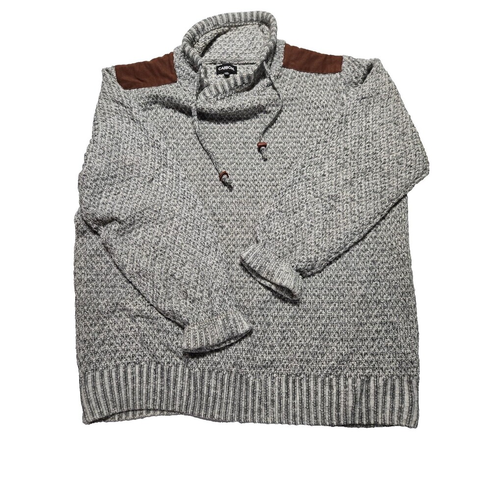 Carbon Slope Sweater Men XXL Acrylic Long Sleeve High Neck Drawstring Black Gray